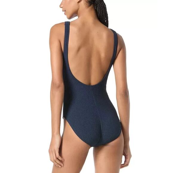 MICHAEL Michael Kors Women's Zip-Front One-Piece Swimsuit, Navy, Size 8 0343 - Picture 2 of 2